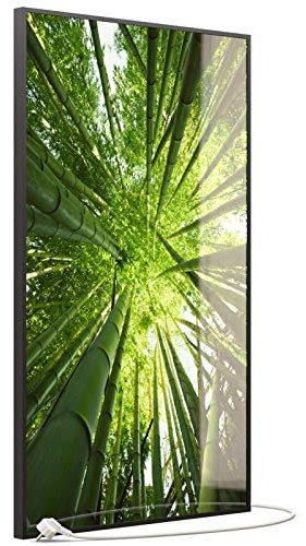 STEINFELD Heizsysteme® Glas Bild Infrarotheizung mit Thermostat | Carbon Heizelement | viele Motive 350-1200 Watt Rahmen schwarz (600 Watt, 023H Bambusbaum)