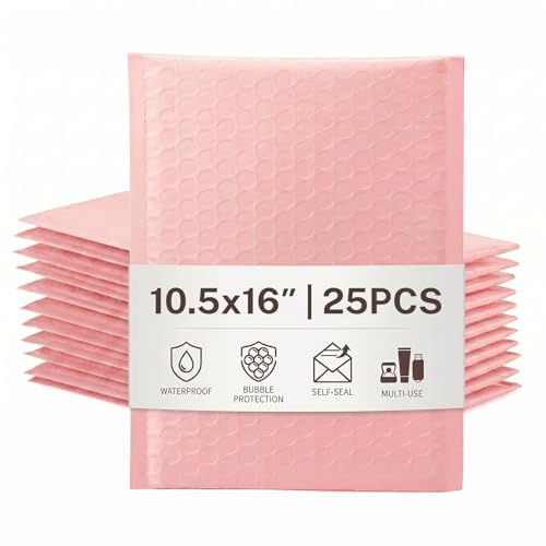 Switory Postpåsar med bubbelplast för CD-skivor & smycken & kosmetika – självhäftande, vadderade kuvert – Sakura Pink – 26,7 cm x 38 cm – 25 stycken