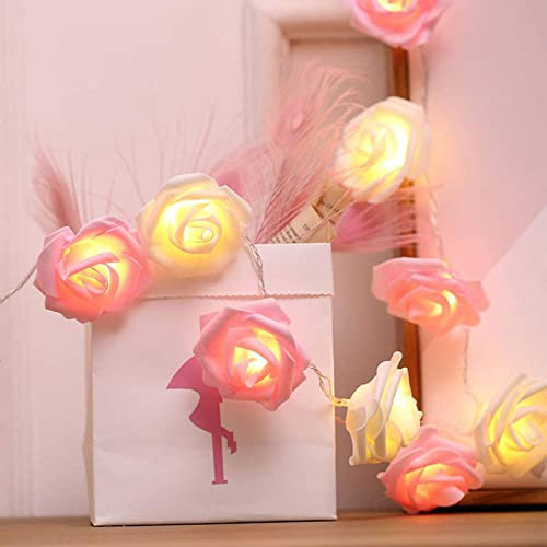 20 LED Rose Flower Fairy Lights, Romantic Rose Fairy String Lights Battery Operated, LED String Lights for Wedding, Mothers Day Decorations, Room, Garden, Patio, Valentine's Day (Pink+White)