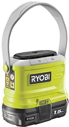 RYOBI - Elektrischer Mückenverteiler 18 V – Aktionsradius 20 m² – 3 LED-Stimmungen – Lieferung mit 3 Abwehr-Tabletten, 1 Lithium-Batterie + 18 V 1,5 Ah und 1 Ladegerät 1,5 A – RBR180015S