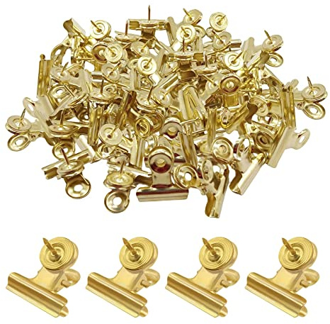 BLMHTWO 30 Stück Reißzwecken Clips Gold Heavy Duty Pinnnadeln Clips Metall Kabinenklammern Korktafel Pins Keine Löcher für Papier, Kreative Büroklammern mit Reißzwecken für Korktafel und Fotowand