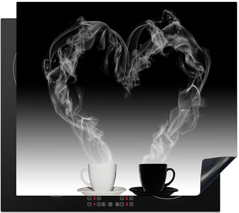 KitchenYeah© Herdabdeckplatte Einteilig Ceranfeld Abdeckplatte Küche Deko | 58x51 cm - Ceranfeldabdeckung Herdabdeckung Induktionsmatte Kaffee - Herz - Schwarz-Weiß - Stilleben