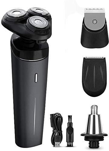 GeRRiT Maquinilla de afeitar eléctrica para hombres con escudillos eléctricos de afeitado recargable para afeitar IPX7 Mojado a prueba de agua 4 en 1 SHAVER ROTARIO BARDE DE BUSQUES Trimador USB Carga