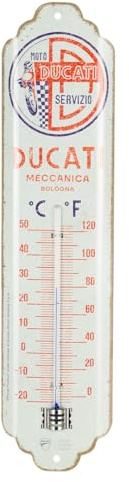 Nostalgic-Art Retro Thermometer, 7 x 28 cm, Ducati – Moto Servizio Meccanica – Geschenk-Idee für Biker, Original Lizenzprodukt (OLP), aus Metall, Vintage Design | Original Ducati Lizenzprodukt (OLP), analoges Innenthermometer, Vintage Design, Geschenk-Idee für Biker