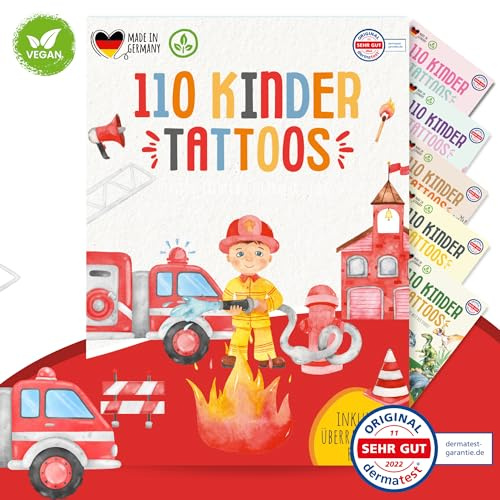 MeinBaby123 110 hautfreundliche Kinder Tattoos Feuerwehr, Tattoo Kinder, Kindertattoos zum Aufkleben, vegan & made in Germany