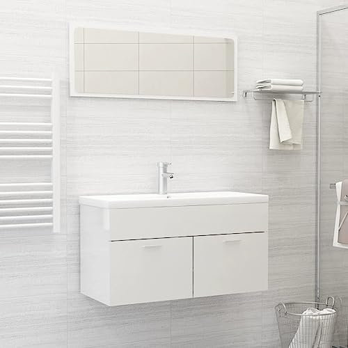 Lauuoeriau Furniture Item Home 2-teiliges Badmöbel-Set Hochglanz Weiß Holz-Möbel