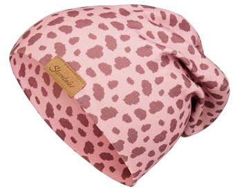 Sterntaler Beanie Animalprint – Mädchen Mütze aus Soft Touch Jersey mit trendigem Wildtier-Design – Kindermütze mit 2 Tragevarianten - Übergangsmütze weich und bequem – mattrosa, Größe 51