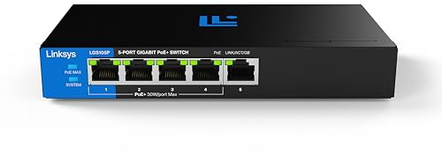 Switch PoE+ Gigabit 5 ports non manageable Linksys | Ethernet écoénergétique | Contrôle de flux Full-Duplex | Idéal pour les petites entreprises et les bureaux à domicile | Conception sans ventilateur