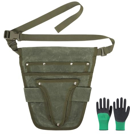 Handy Garden Tool Belt - Heavy Duty Small Bag Pouch with Multiple Pocket, Adjustable Waist Belt Outdoor Gardening Belt Pouch with Protective Gloves for Women Men Gardeners Carpenters Builders Joiners