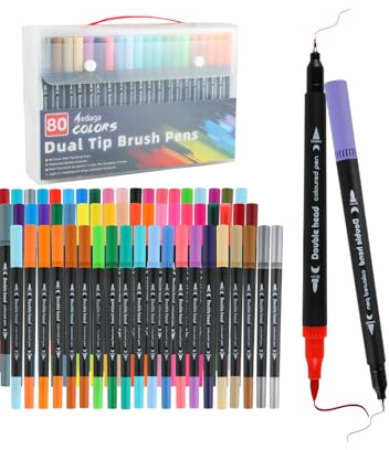 HornedDragon 80 Colori Set Pennarelli Doppia Punta (Fine & Pennello), Brush Pen Lettering per Adulti, Pennarelli Acquerellabili per Calligrafia, Bullet Journal, Pittura, Mandala, Colorazione