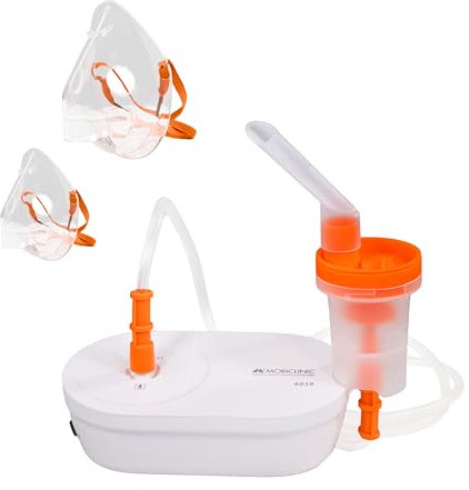Mobiclinic®, Inhalator, Vuxna och Barn, Munstycke och 2 Masker, Maximal Hastighet 0,2 ml/min, Tyst, Volym 3,9 ml, Bärbar, Astma, Allergier, Bronkit, Nebumobi2