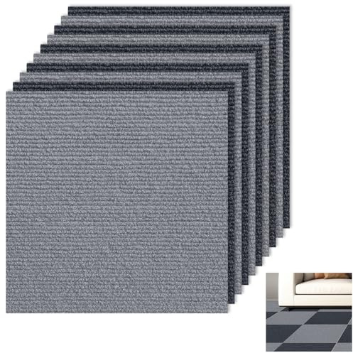 10 stycken mattplattor självhäftande mattor 40 x 40 cm, mattkakel 1,6 m² matta, matta för att klippa till kontor hotell lägenhet hus sovrum, ljus/mörkgrå