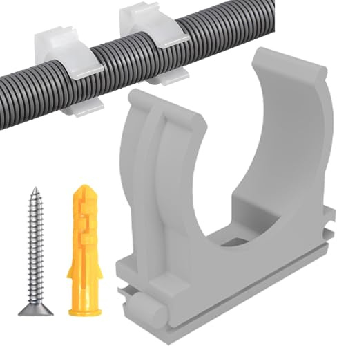 MejaRizon 100 Stück Rohrschellen 25mm, M25 Rohrhalterung mit 100 Stück Schrauben und Schraubenexpansionsrohren ausgestattet, Klemmschellen Geeignet für Isorohr, Stangenrohr, Kabel Leerrohr anreihbar
