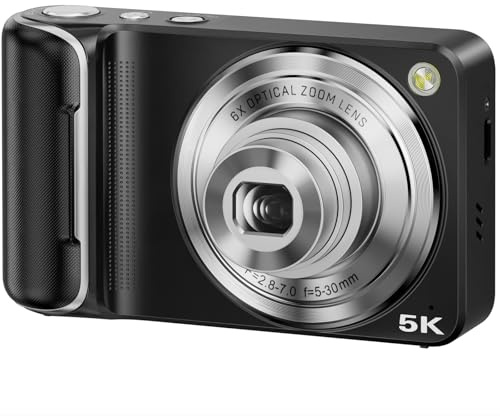 5K Digital Camera for Photography with 6X Optical Zoom, 64MP Autofocus WiFi Vlogging Camera for YouTube with Dual Lens, Compact Point and Shoot Digital Cameras with Touch Screen, 32GB Card,2 Batteries