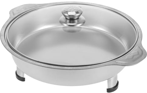 Veemoon Bassine en Acier Inoxydable 31 CM avec Couvercle Plateau de Service Rond pour Buffet et Cantine Assiette Métallique Multifonction Présentoir à Buffet Solide et Facile à