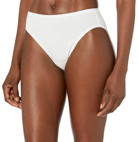 Amazon Essentials Women's Cotton Stretch High-Cut Bikini Pants, Pack of 6, White, 14
