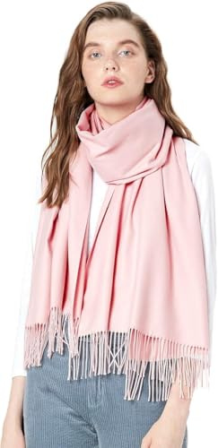 maamgic Sciarpa con Frange in Tinta Unita Pashmina da Donna Morbida e Soffice di Misto Cotone per Autunno Primavera 200 * 70cm, Rosa