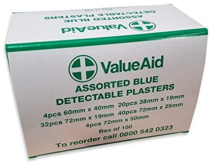 Value Aid Assorted Blue Detectable Plasters - Box of 100