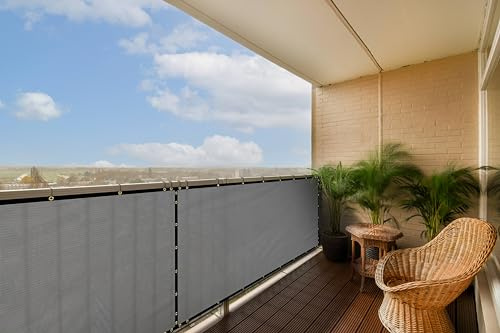 ColourTree 3' x 10' Grey Balcony Privacy Screen - Apartment Porch Railing Patio Fence Windscreen Fabric Cloth - Commercial Grade 170 GSM - 3 Years Warranty - We Make Custom Size
