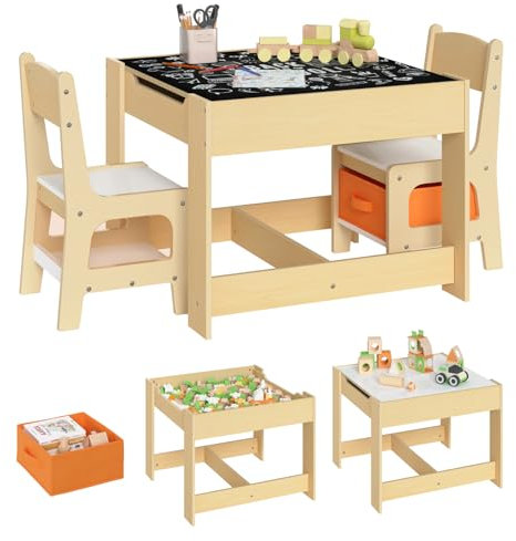 WOLTU 3tlg. Kindersitzgruppe Kindertisch mit 2 Stühlen Sitzgruppe mit Stauraum für Kinder Vorschüler Kindermöbel