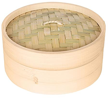 Fenteer Bamboo Steamer Basket Asian Food Steamer for Cooking Dumplings, Vegetables, Brown, 15cm
