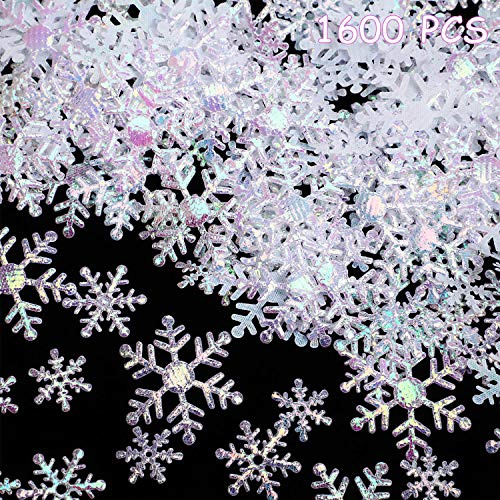 1600 Pieces 3 Size Winter Wedding Snowflake Confetti Snowflake Glitter Confetti Table Decor for Winter Party Wonderland Party Supplies DIY Craft Christmas Xmas(White)