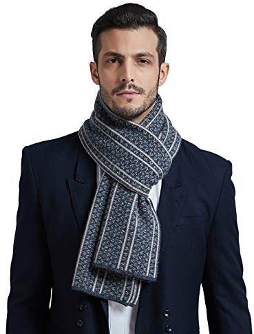 WANYING Herren Kaschmir Schal (65% Wolle+35% Kaschmir) Wolleschal Strickschal Herrenschal Extra Warm Weich für Winter Herbst - Gestreift Kariert