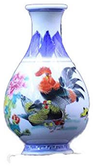 Fashion158 Jingdezhen - Jarrón de Porcelana Pintada a Mano, diseño de Gallo, Color Azul y Blanco