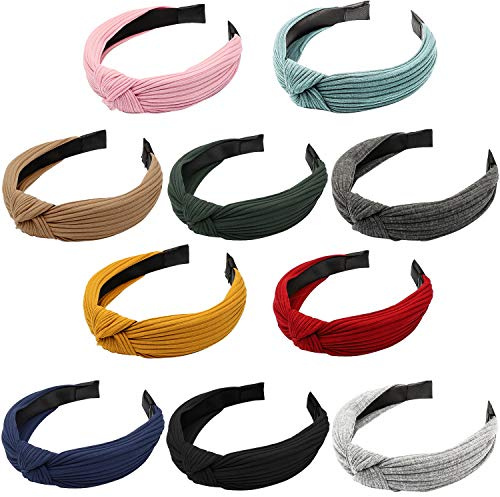 Diademas de Pelo Anchas 10 Colores Elástica Turbantes de Nudo Bandas Diadema Para Niñas Mujeres 10 Piezas