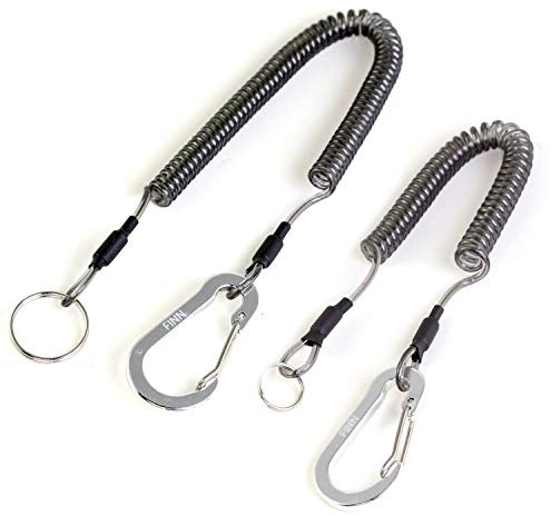 2er Pack FINN Outdoors® Spiralkabel,Spiral Schlüsselanhänger, Sicherungsband, Schlüsselband, Sicherungsseil mit Karabiner: Haushalt, Boot, Angeln, Outdoor (Silber)