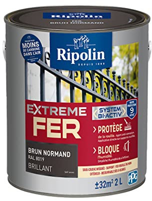 Ripolin – Vernice per ferro da esterno, glicero, antiruggine, senza sottostrato diretto sulla ruggine, resistente alle intemperie, ai raggi UV e agli urti, lucida, 2 l, marrone normale