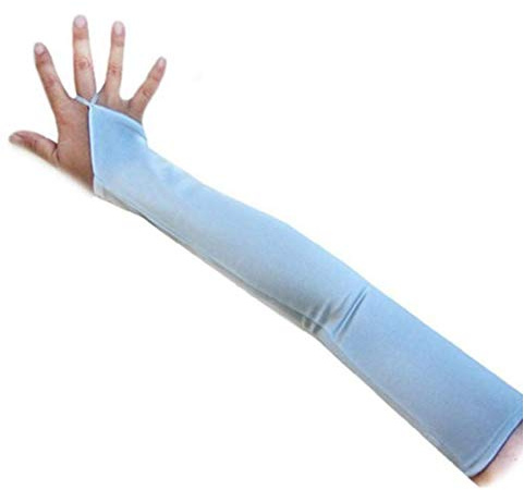 SACASUSA Fingerlose 58,4 cm lange Braut-Satin-Handschuhe über dem Ellenbogen in 20 Farben, Hell, blau, Large