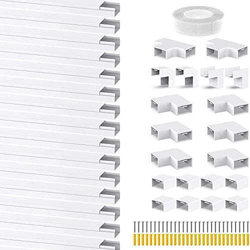Cable Trunking White 6m Kit – 15 x 40cm Self Adhesive Wire Hider with Connectors – Paintable PVC Cable Management Raceway for Wall TV Home Office