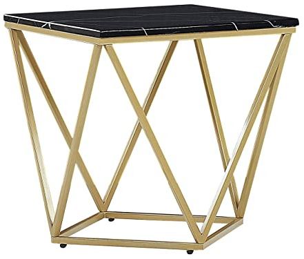 Moderner Beistelltisch geometrisch schwarz Marmor Optik mit goldenen Beinen