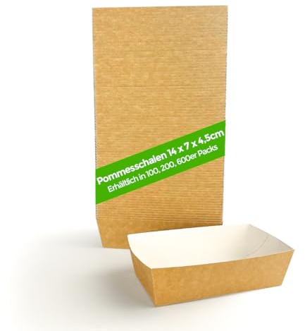 Ecocleo® Eco Schalen aus Pappe | Pappschalen für TAPAS, Snacks, Fingerfood und Pommes. Ideal für Geburtstag, Grill und Partys | Schälchen aus Frischfaserkarton | 14cm x 7cm x 4,5cm (100)