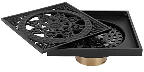 Hapivida Desagüe de Piso, Cobre Negro Desagüe de Piso Vintage Anti-Olor, Fácil Instalación, 10 * 10cm, Cobre, para Ducha Cocina Hotel