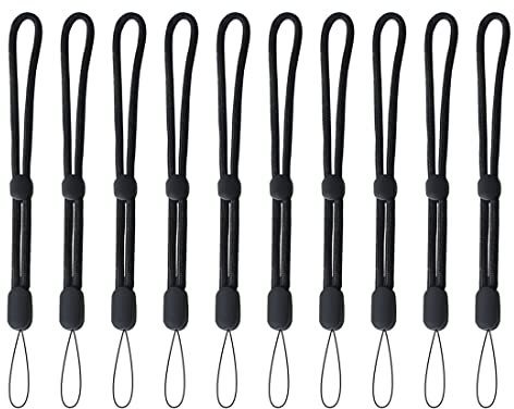LIUJZZJ 10 Stück Handy Handschlaufe Armband Tragegurt Nylon Lanyard Handgelenkbänder Einstellbare Handgelenk Trageband für Telefonkasten Kamera Schwarz