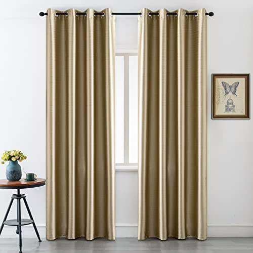 GIRASOLE HOME Coppia Tende Oscuranti Effetto Metallizzato Tenda Isolante per Soggiorno Camera Ufficio Balcone Porta Finestra 2 Pannelli con Occhielli (Oro, 140x235cm)