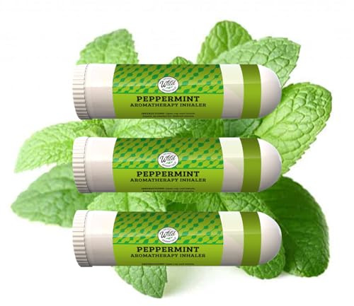 Wild Essentials 3 Pack of Peppermint Aromatherapy Nasal Inhalers Made with 100% Natural Essential Oils, Energy, Respiratory, Lung Relief, Olfactory