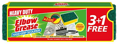 Elbow Grease Hand Grip Scourer - Heavy Duty | Suitable for Oven Racks, Non-Coated Cookware, Pots & Pans - Double Strength | Removes Tough and Stubborn Stains - Washing Up Sponge (4 Pack Yellow/Green)