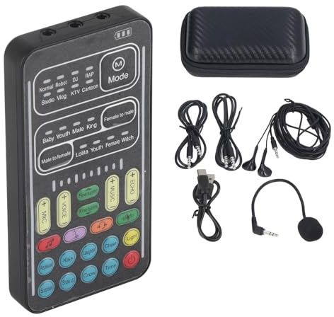 Voice Changer Set, I9 Multifunction Portable Recording Mini Sound Card, 8 Different Sounds, High Device Compatibility, for Game Music Recording, Phone Computer Sound Changer(English Version)
