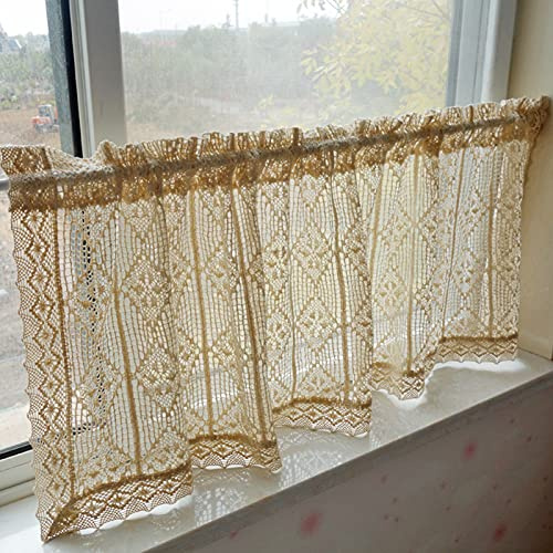 LUNEZY Cafe Curtains Valance,Lace Kitchen Curtain,Rustic Style Tavern Curtains,Half Blackout Curtains Short Curtains Half Disk Curtains for Home Kitchen Balcony Cafe Cabinet