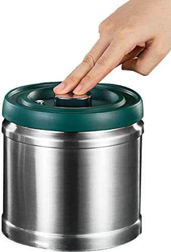 Mekeran Sealed Coffee Canister with Vacuum Pump, 1.6L Stainless Steel Container with Button to Vacuuming or Releasing for Storing Coffee Beans, Coffee Grounds, Tea and Nuts etc.