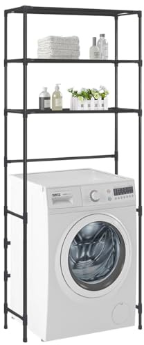 Gecheer Waschmaschinenregal WC-Regal mit 3 Ablagen Überbauregal Waschmaschine Badregal Waschmaschinenschrank Waschmaschine Bad Schrank Schwarz 69x28x169 cm