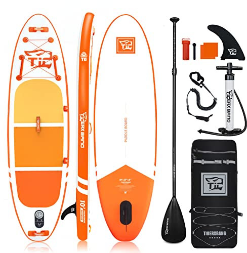 TIGERXBANG Aufblasbare SUP Boards Stand Up Paddleboarding 305x80x15cm mit hochwertigem SUP-Zubehör, Allround-Paddle-Boards für Erwachsene/Kinder, Defender Collection Orange
