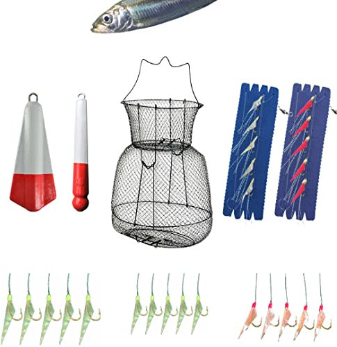 Angelset Hering Gr.L 8 Teile Pro Combo komplett 5X Vorfach 2X Blei Setzkescher Salzwasser Nordsee Ostsee Makrele Urlaub Profi