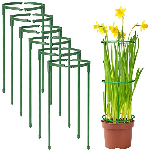 Paquete de 12 estacas de soporte de plantas semicirculares para plantas de interior, apilables, 3 niveles, anillos de plantas para tomate, monstera, peonía, hortensias, plantas trepadoras