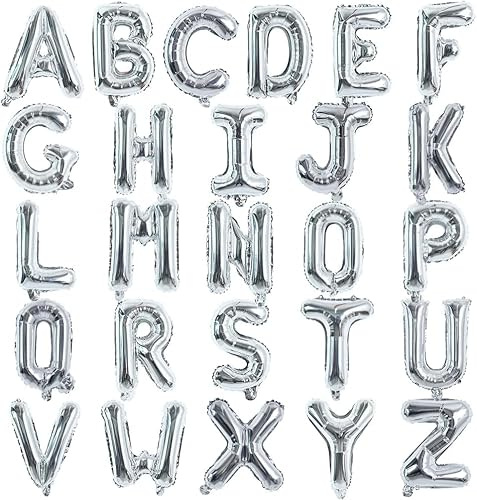TONIFUL 52 Stück 16 Zoll Silber Buchstabe A-Z Ballons Benutzerdefinierte Phrase Mylar Folie Alphabet Erstellen Sie Ihr Eigenes Banner für Geburtstag Jubiläum Feier Graduierung Party Supplies
