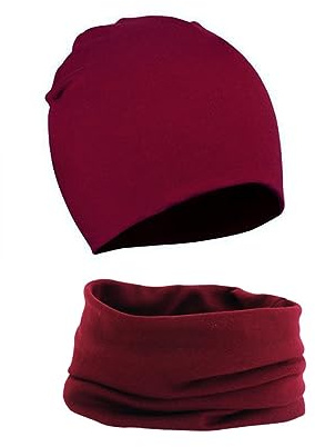 MAKFORT Bonnet pour enfants, avec écharpe cache-cou, en coton, adapté pour bébé, hiver, garçon et fille, rouge bordeaux, Large