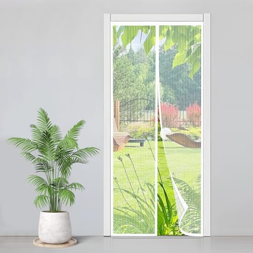 Zanzariera Magnetica 120x245cm, Zanzariera Porta Finestra Tenda Bianco, Tenda Magnetica Si Impedisce agli Insetti, Facile da Installare, Chiusura Automatica per Balcone, Soggiorno, Cantine, Terrazze